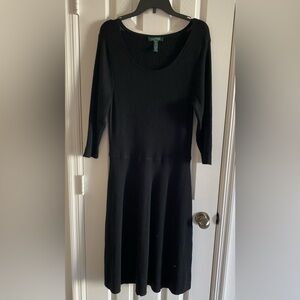 Lauren Ralph Lauren Black Merino Wool Ribbed 3/4 Sleeve Sweater Dress Sz 2X